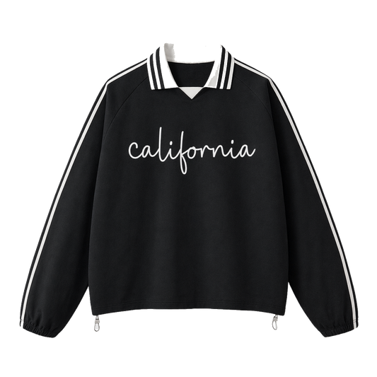 Collection 3 California Contrast Striped Lapel Collar Sweatshirt - Black front