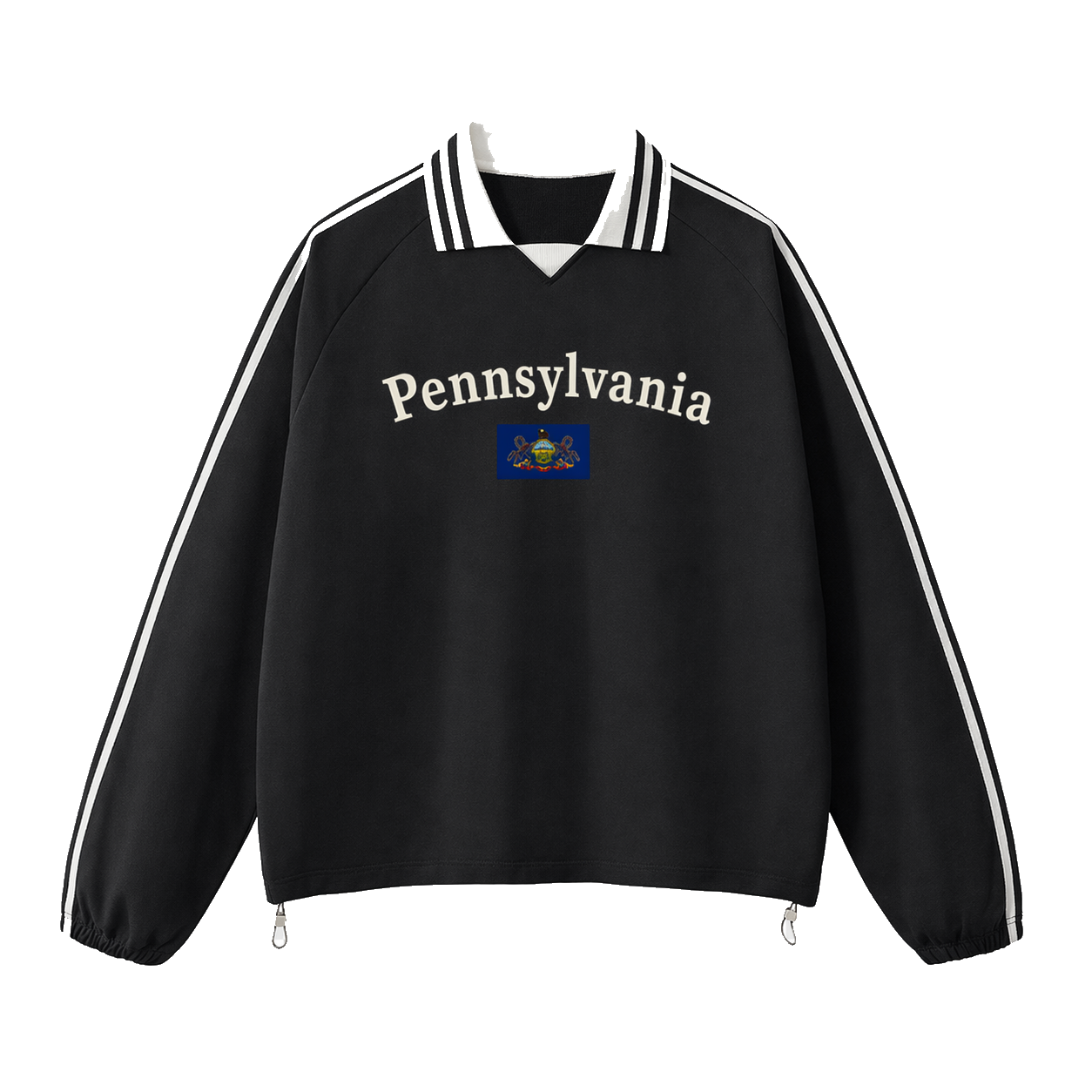 Collection 6 Pennsylvania Contrast Striped Lapel Collar Sweatshirt - Black front