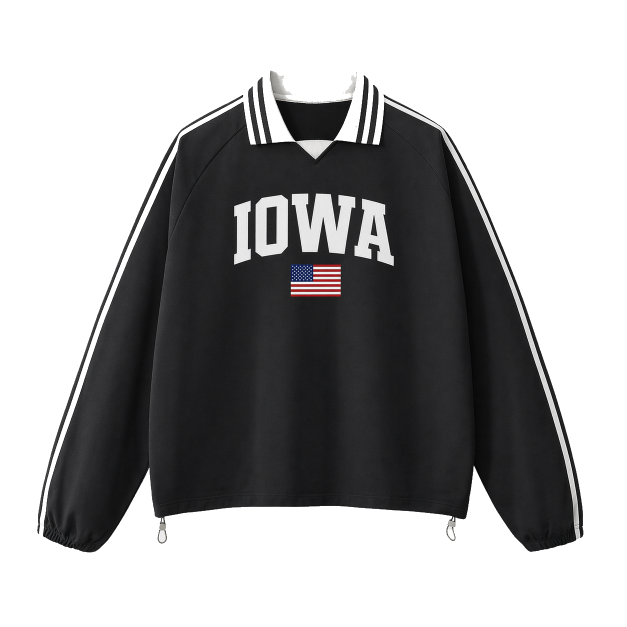 Collection 2 Iowa Contrast Striped Lapel Collar Sweatshirt - Black front