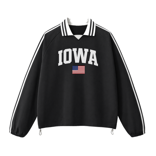 Collection 2 Iowa Contrast Striped Lapel Collar Sweatshirt - Black front