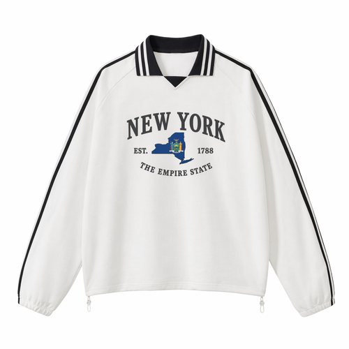 Collection 8 New York Contrast Striped Lapel Collar Sweatshirt - White front