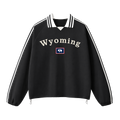 Collection 6 Wyoming Contrast Striped Lapel Collar Sweatshirt - Black front