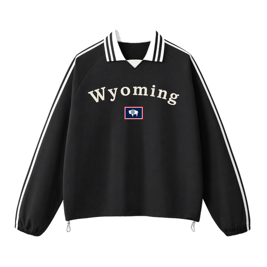 Collection 6 Wyoming Contrast Striped Lapel Collar Sweatshirt - Black front