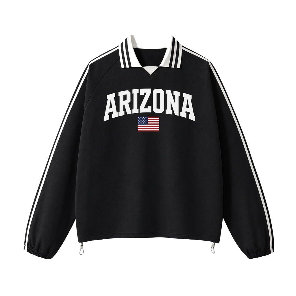Collection 2 Arizona Contrast Striped Lapel Collar Sweatshirt - Black front