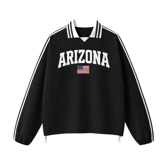 Collection 2 Arizona Contrast Striped Lapel Collar Sweatshirt - Black front