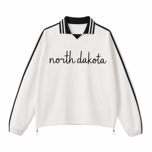 Collection 3 North Dakota Contrast Striped Lapel Collar Sweatshirt - White front