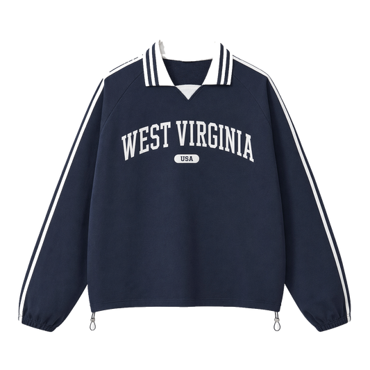 Collection 4 West Virginia Contrast Striped Lapel Collar Sweatshirt - Royal Blue front