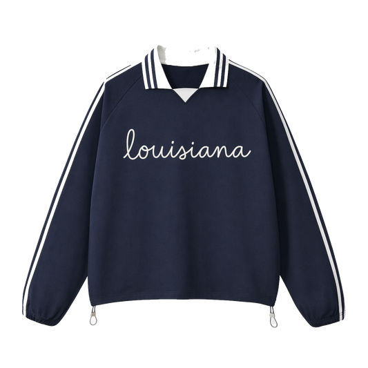 Collection 3 Louisiana Contrast Striped Lapel Collar Sweatshirt - Royal Blue front