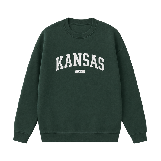 Collection 4 Kansas Essential Heavyweight Crewneck Sweatshirt - Dark Green front