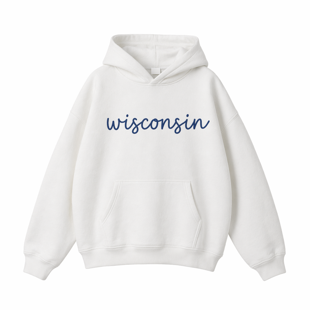 Collection 3 Wisconsin Oversize Fleeced Hoodie - White front