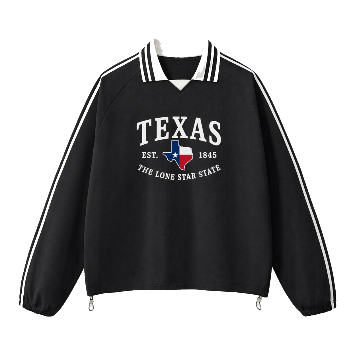 Collection 8 Texas Contrast Striped Lapel Collar Sweatshirt - Black front