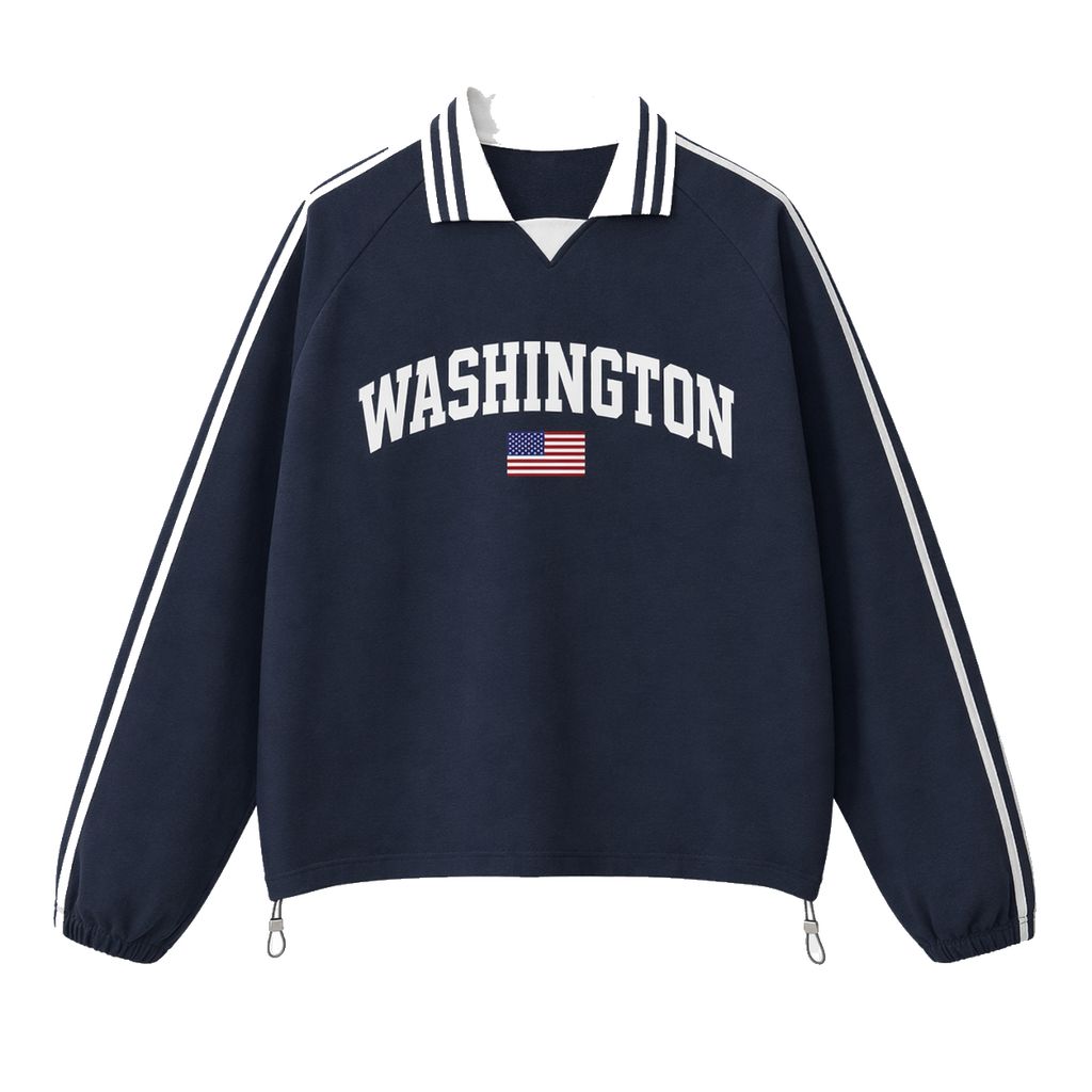 Collection 2 Washington Contrast Striped Lapel Collar Sweatshirt - Royal Blue front