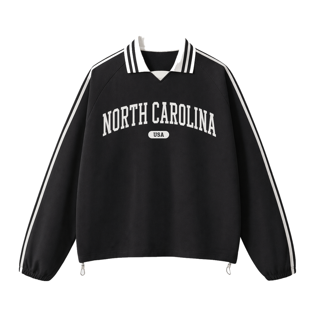 Collection 4 North Carolina Contrast Striped Lapel Collar Sweatshirt - Black front