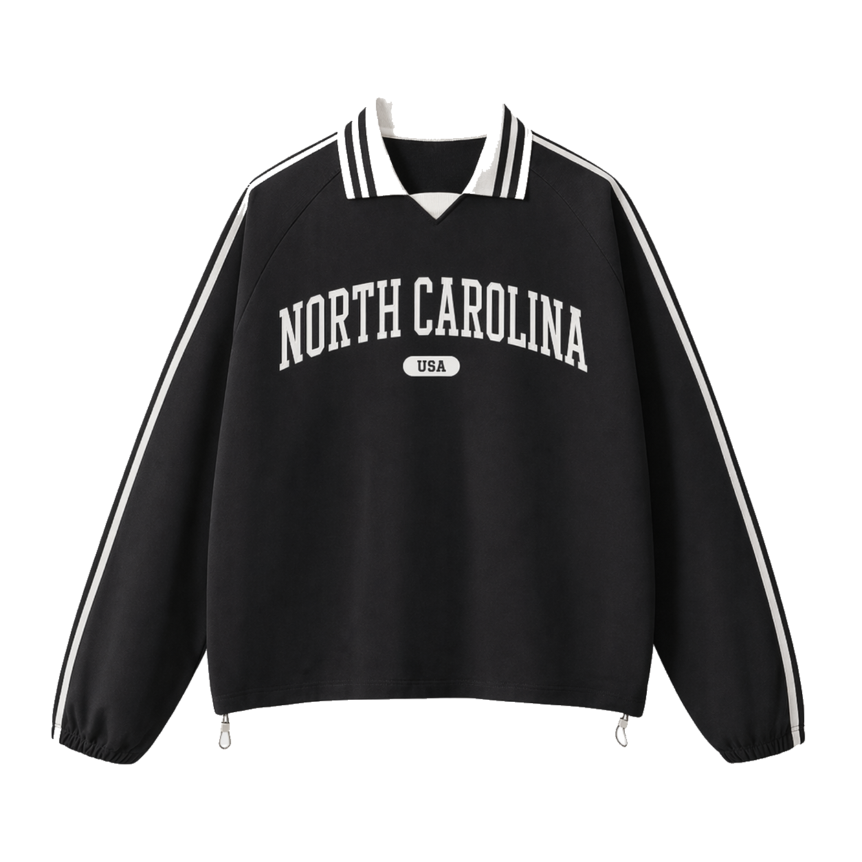 Collection 4 North Carolina Contrast Striped Lapel Collar Sweatshirt - Black front