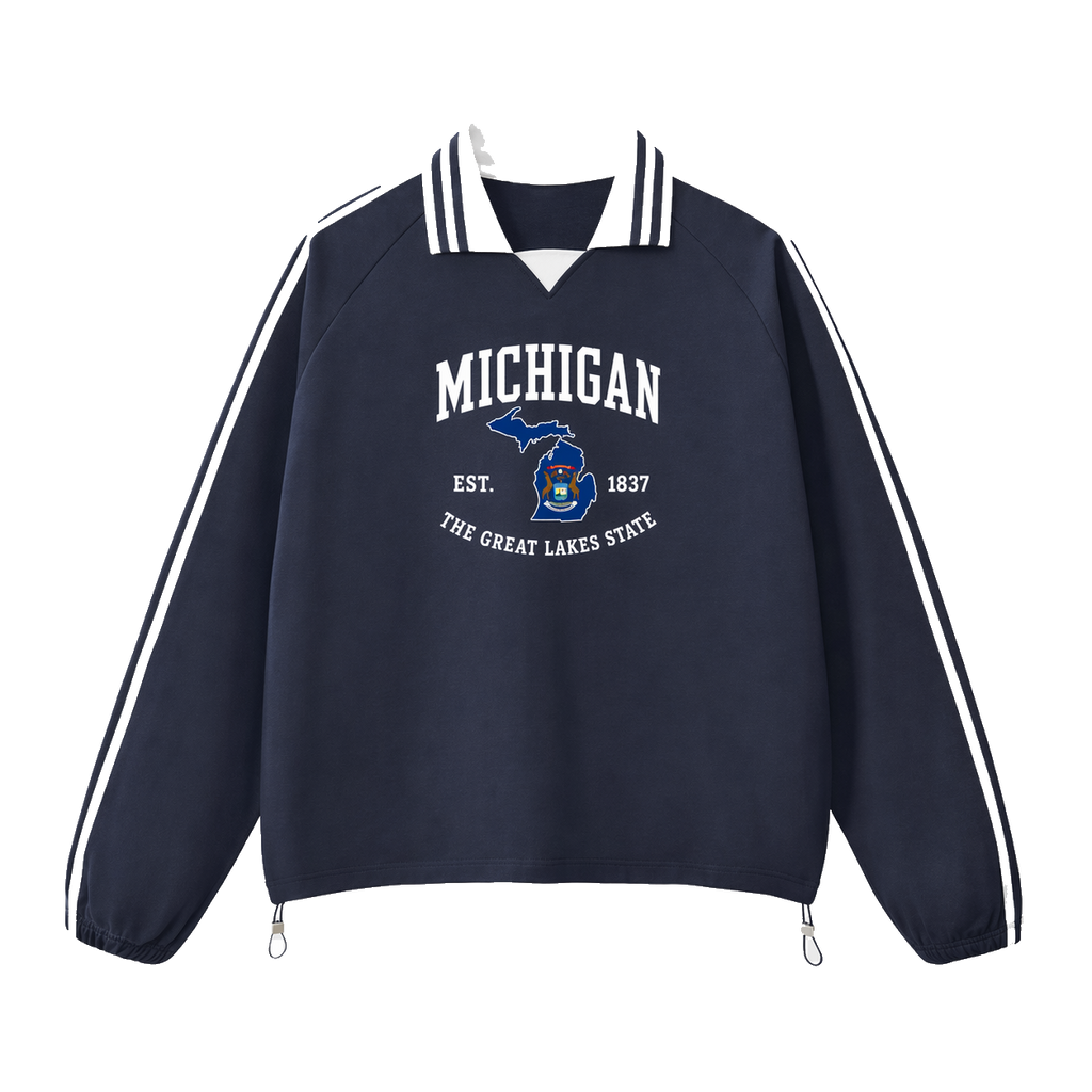 Collection 8 Michigan Contrast Striped Lapel Collar Sweatshirt - Royal Blue front