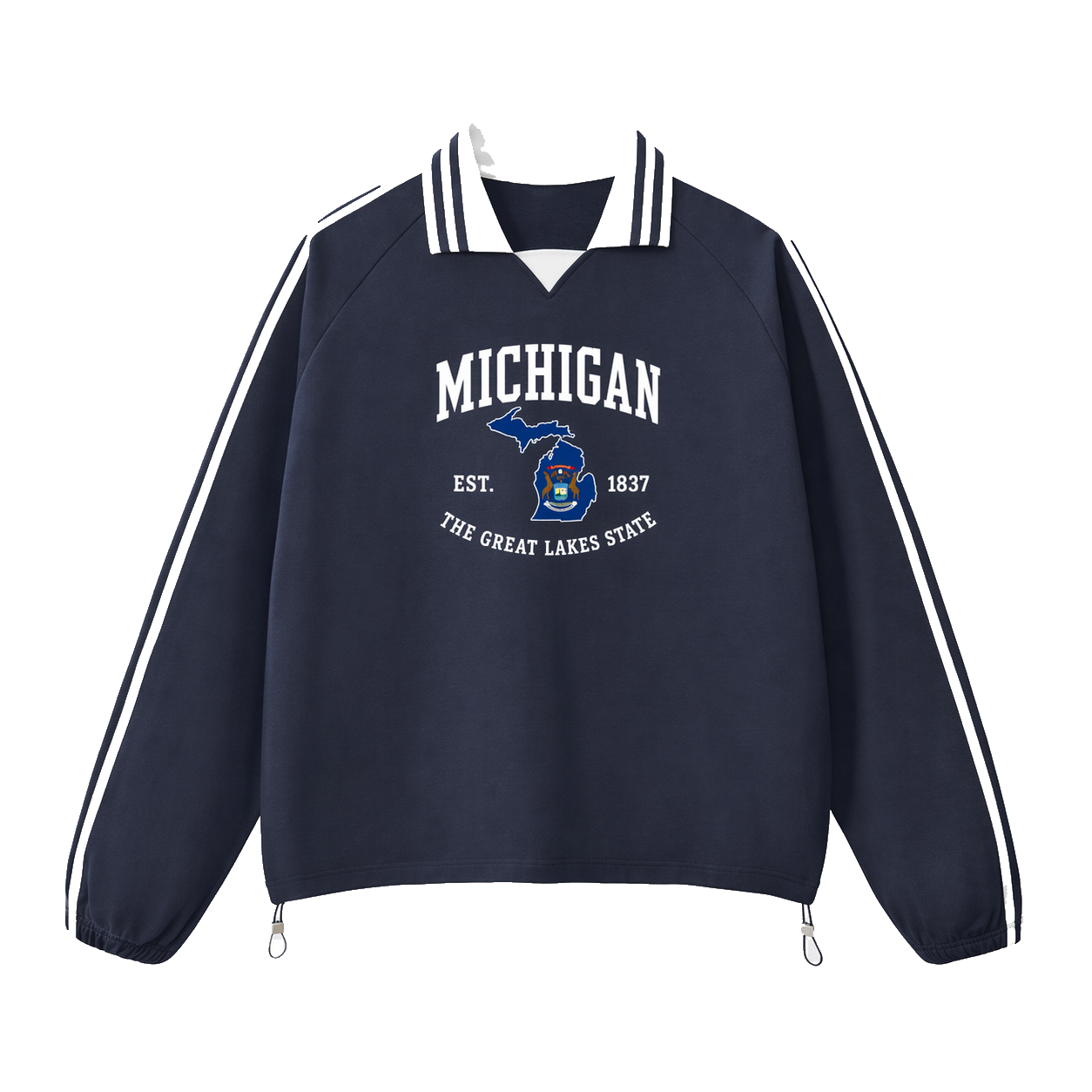 Collection 8 Michigan Contrast Striped Lapel Collar Sweatshirt - Royal Blue front