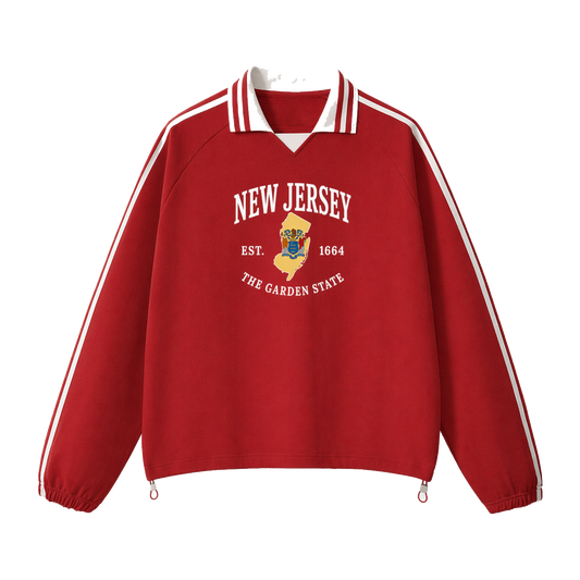 Collection 8 New Jersey Contrast Striped Lapel Collar Sweatshirt - Red front