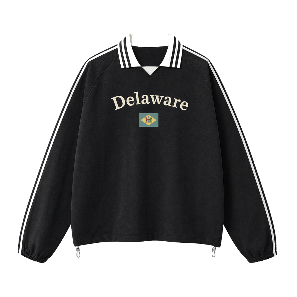 Collection 6 Delaware Contrast Striped Lapel Collar Sweatshirt - Black front