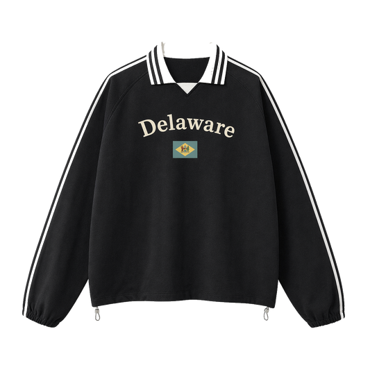 Collection 6 Delaware Contrast Striped Lapel Collar Sweatshirt - Black front