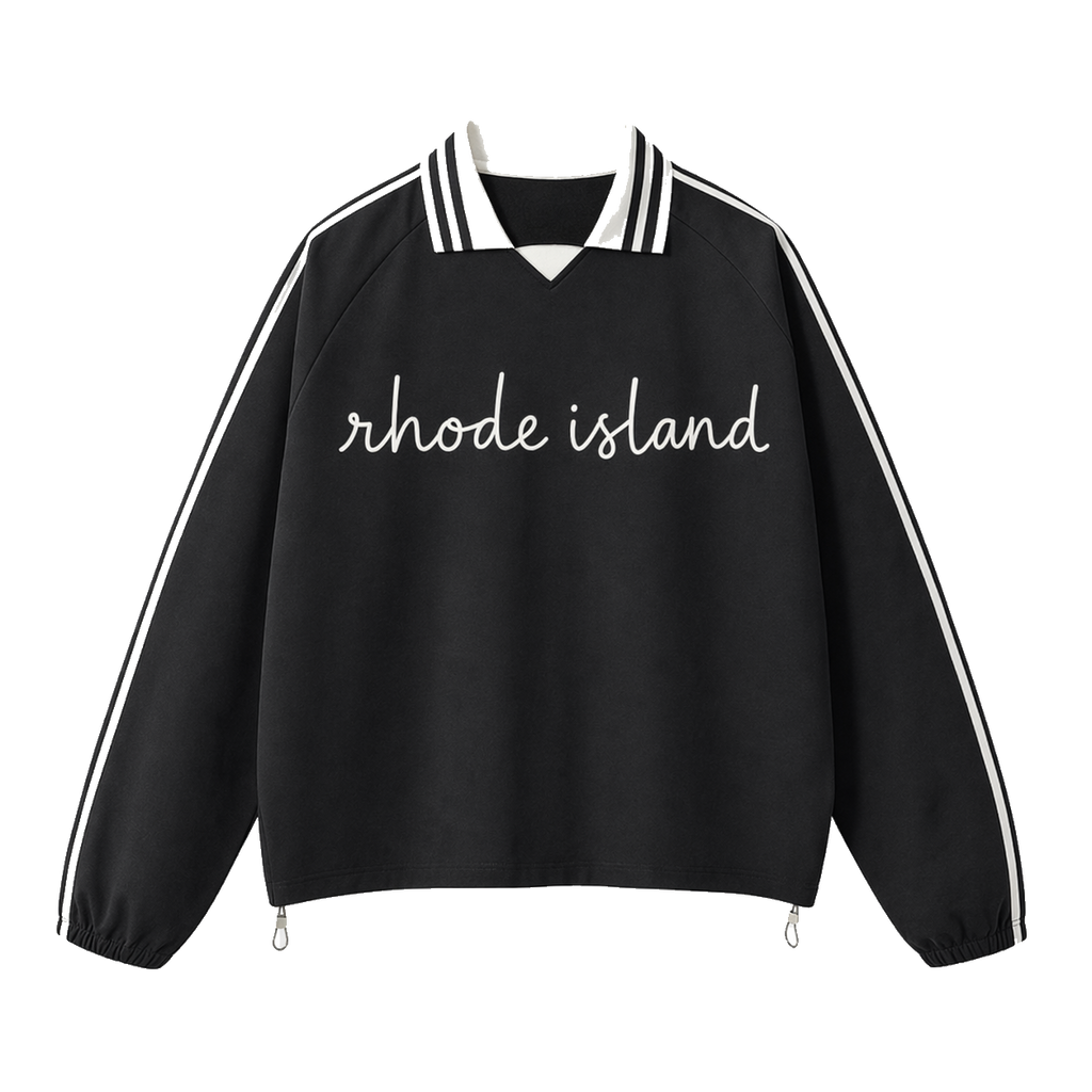 Collection 3 Rhode Island Contrast Striped Lapel Collar Sweatshirt - Black front