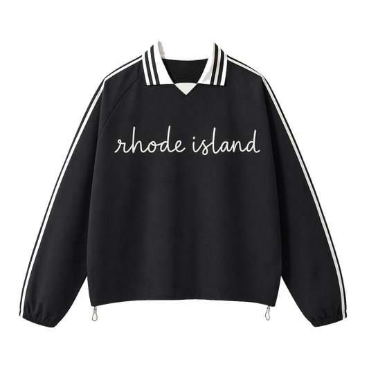 Collection 3 Rhode Island Contrast Striped Lapel Collar Sweatshirt - Black front