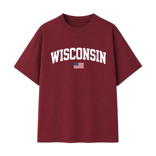 Collection 2 Wisconsin Essential Cotton T-Shirt - Wine Gray front