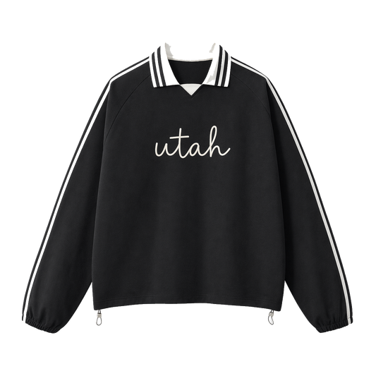 Collection 3 Utah Contrast Striped Lapel Collar Sweatshirt - Black front