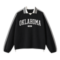 Collection 4 Oklahoma Contrast Striped Lapel Collar Sweatshirt - Black front