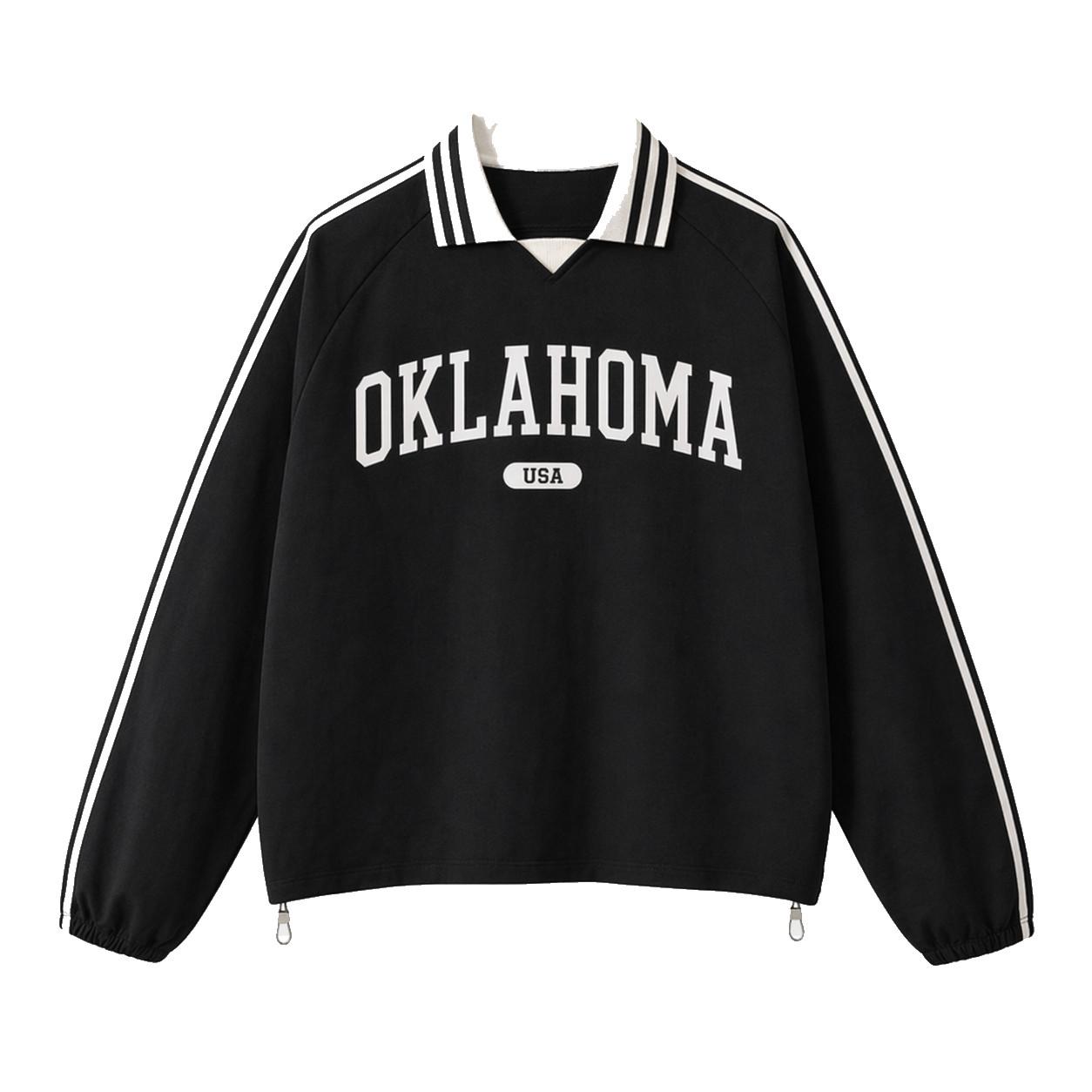 Collection 4 Oklahoma Contrast Striped Lapel Collar Sweatshirt - Black front