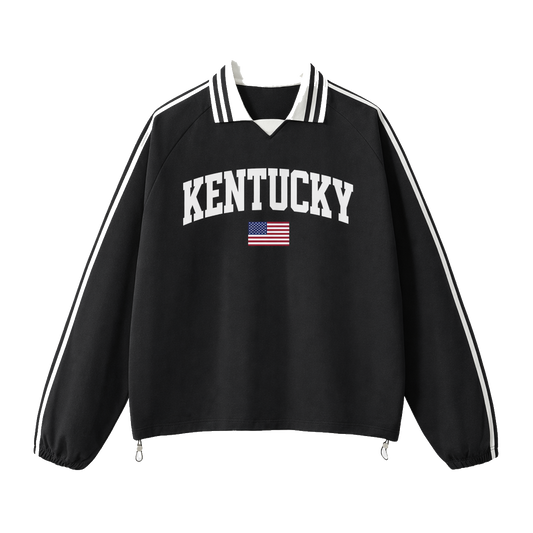 Collection 2 Kentucky Contrast Striped Lapel Collar Sweatshirt - Black front
