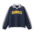 Collection 1 Hawaii Contrast Striped Lapel Collar Sweatshirt - Royal Blue front