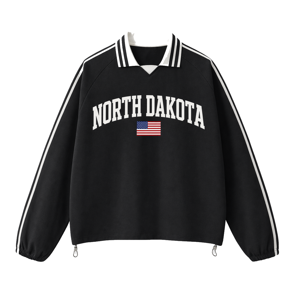 Collection 2 North Dakota Contrast Striped Lapel Collar Sweatshirt - Black front