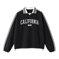 Collection 4 California Contrast Striped Lapel Collar Sweatshirt - Black front