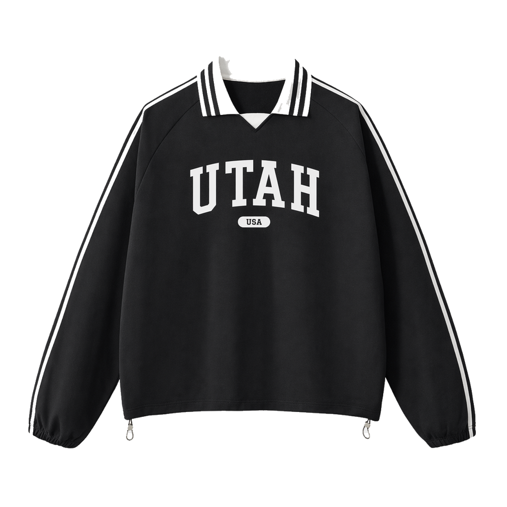 Collection 4 Utah Contrast Striped Lapel Collar Sweatshirt - Black front
