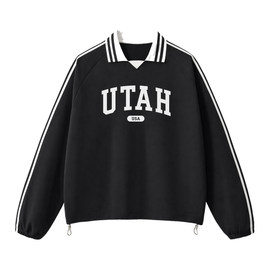 Collection 4 Utah Contrast Striped Lapel Collar Sweatshirt - Black front
