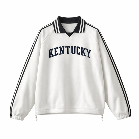 Collection 1 Kentucky Contrast Striped Lapel Collar Sweatshirt - White front