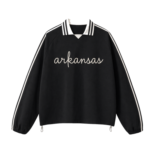 Collection 3 Arkansas Contrast Striped Lapel Collar Sweatshirt - Black front