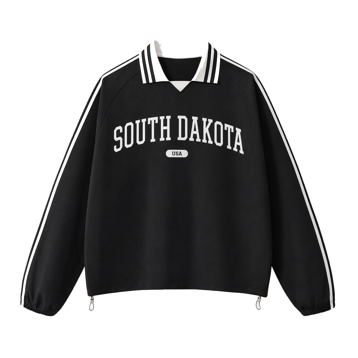 Collection 4 South Dakota Contrast Striped Lapel Collar Sweatshirt - Black front