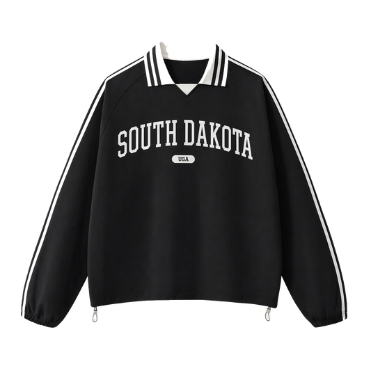 Collection 4 South Dakota Contrast Striped Lapel Collar Sweatshirt - Black front