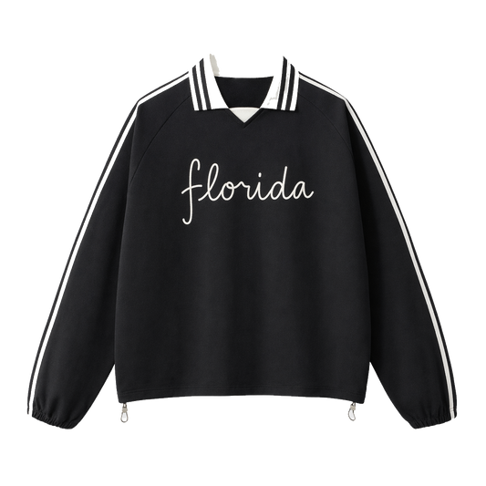 Collection 3 Florida Contrast Striped Lapel Collar Sweatshirt - Black front