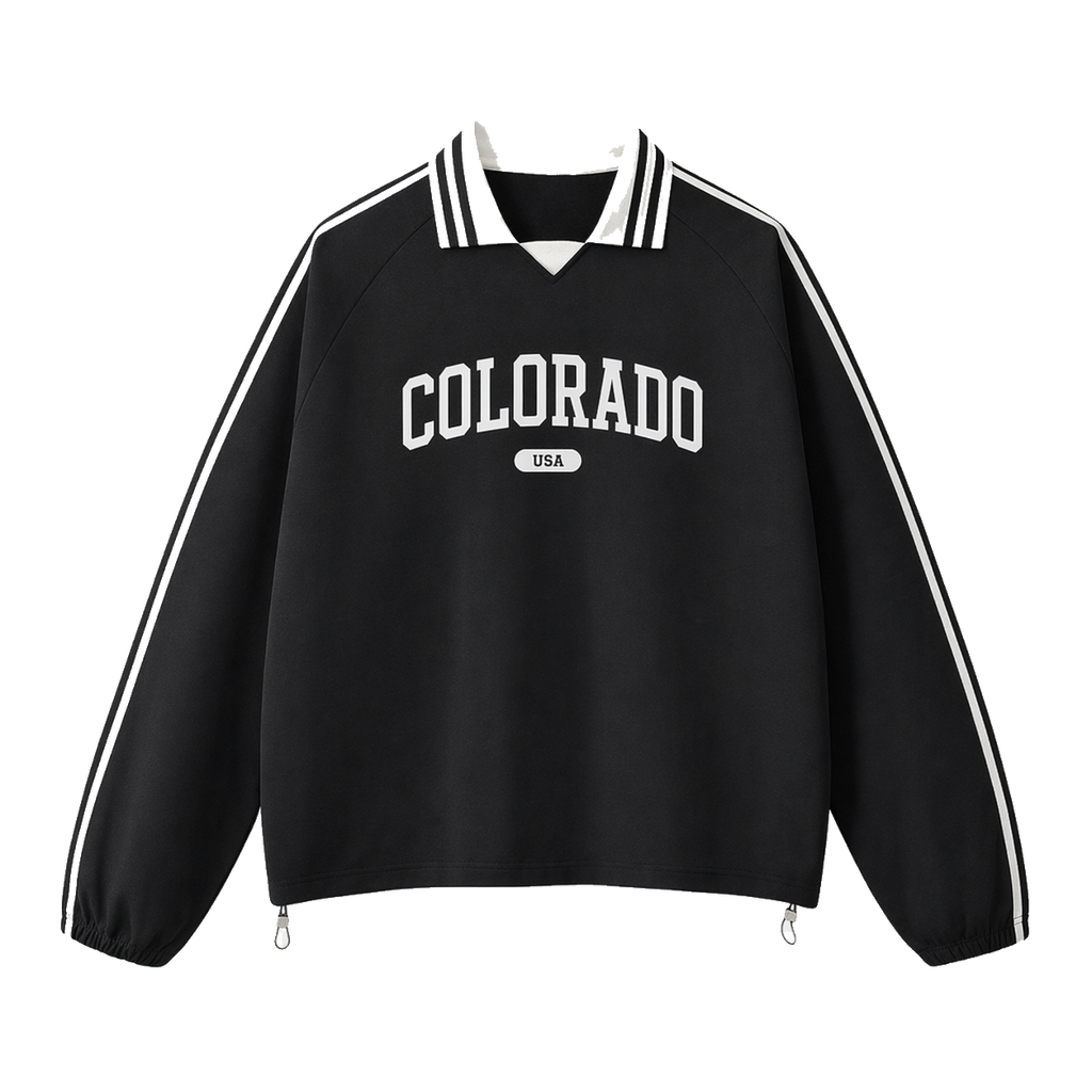 Collection 4 Colorado Contrast Striped Lapel Collar Sweatshirt - Black front