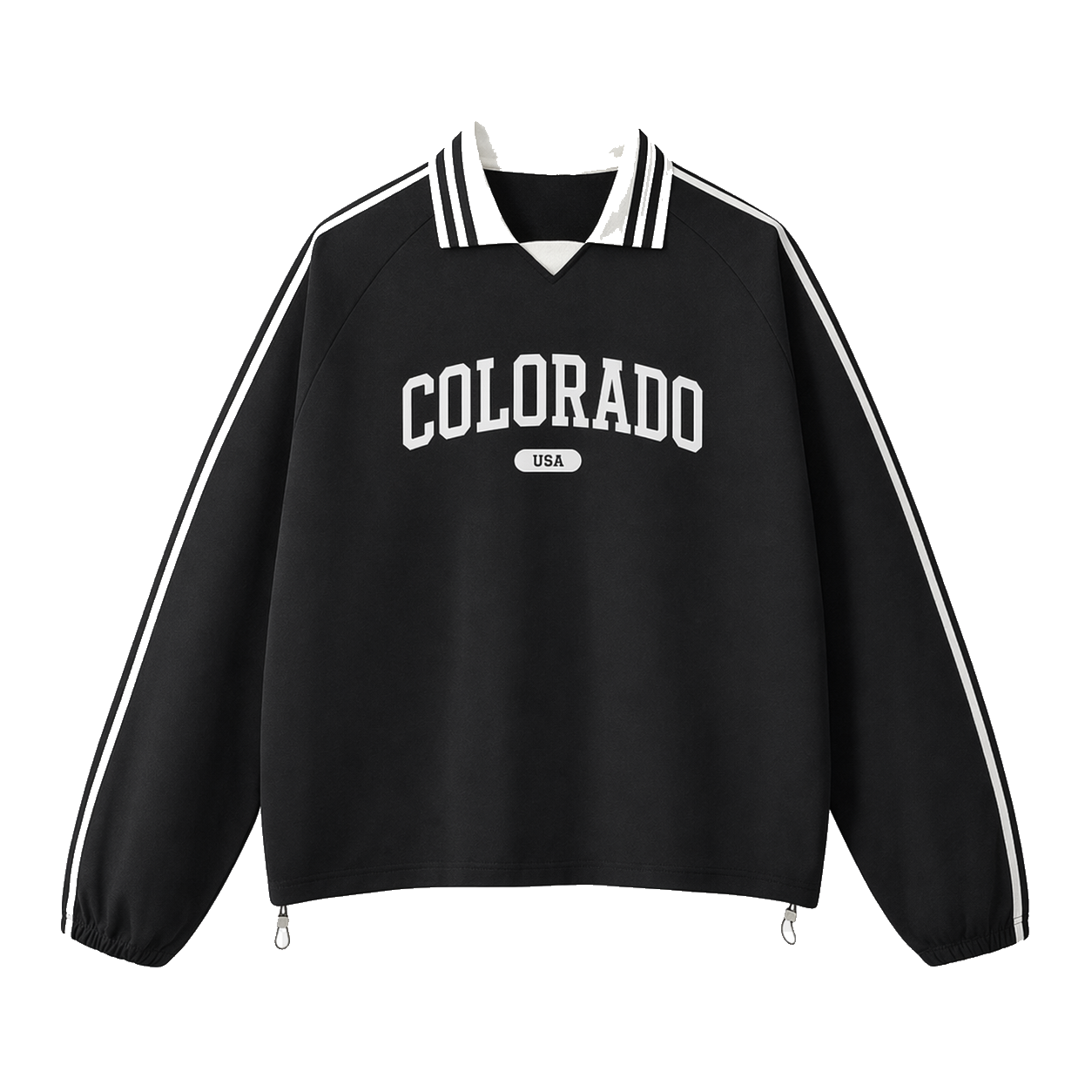 Collection 4 Colorado Contrast Striped Lapel Collar Sweatshirt - Black front