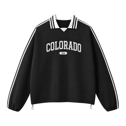 Collection 4 Colorado Contrast Striped Lapel Collar Sweatshirt - Black front