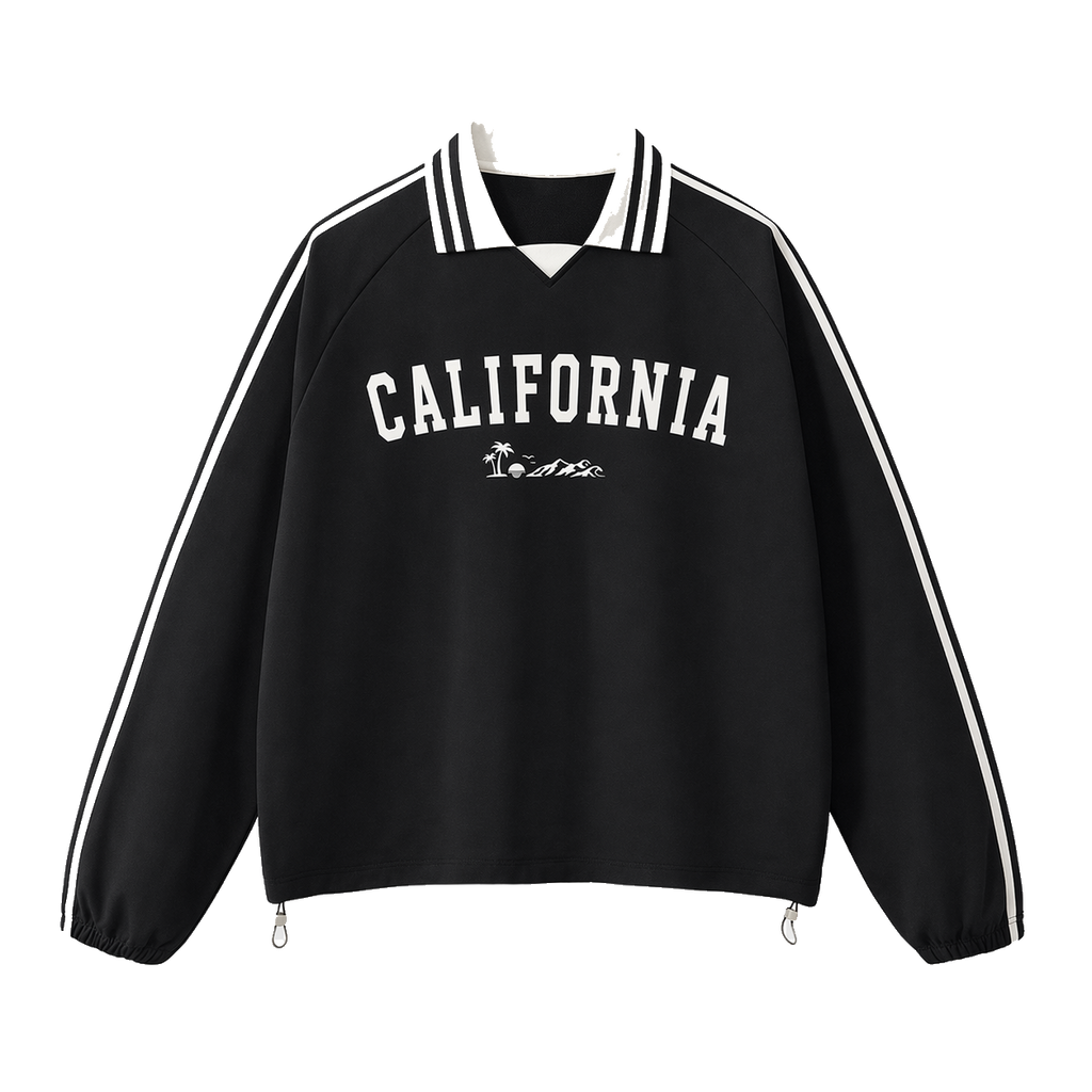 Collection 9 California Contrast Striped Lapel Collar Sweatshirt - Black front