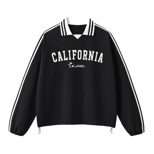 Collection 9 California Contrast Striped Lapel Collar Sweatshirt - Black front