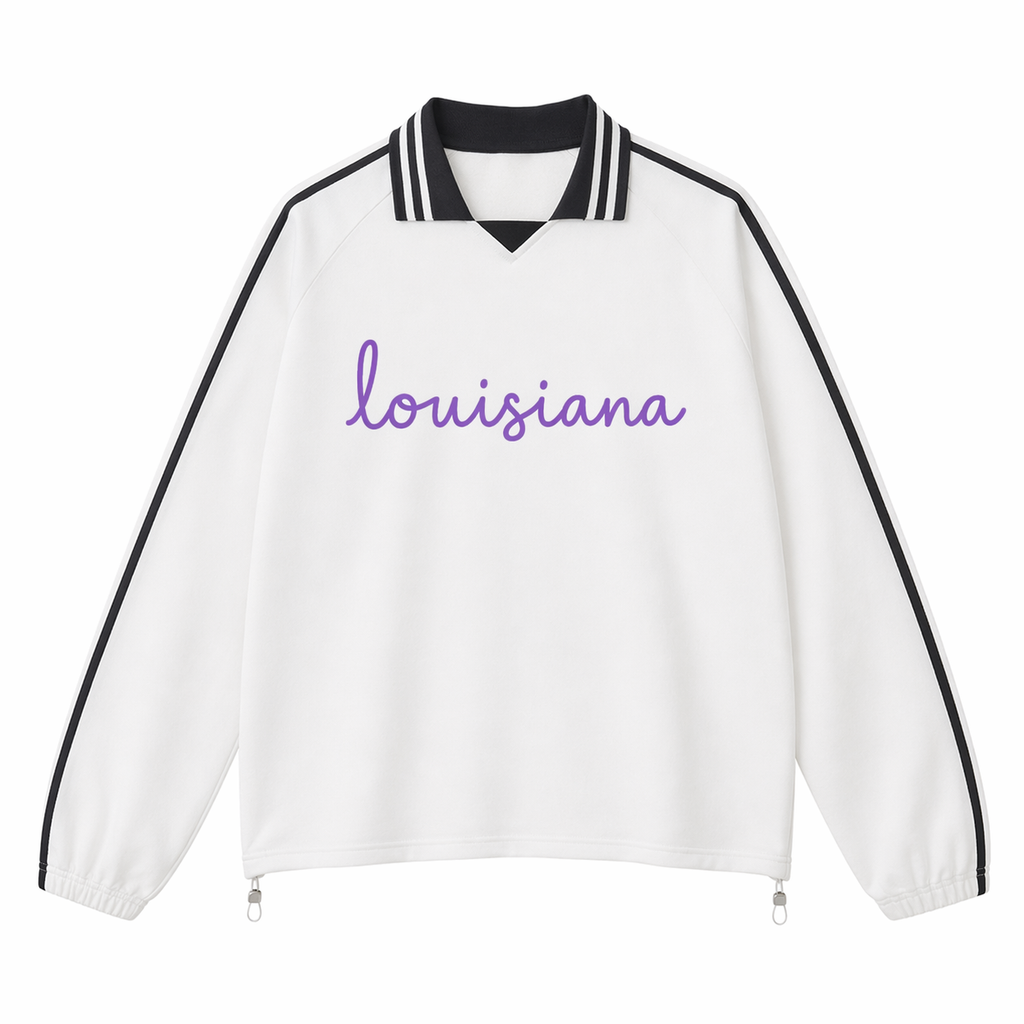 Collection 3 Louisiana Contrast Striped Lapel Collar Sweatshirt - White front