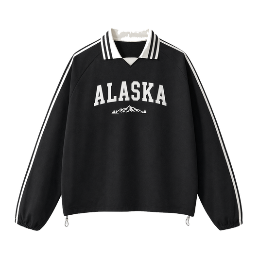 Collection 9 Alaska Contrast Striped Lapel Collar Sweatshirt - Black front