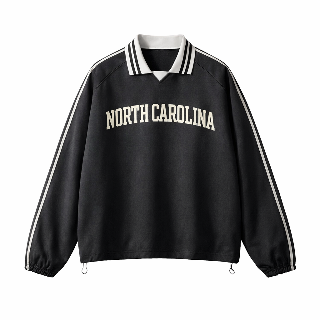 Collection 1 North Carolina Contrast Striped Lapel Collar Sweatshirt - Black front