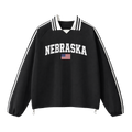 Collection 2 Nebraska Contrast Striped Lapel Collar Sweatshirt - Black front