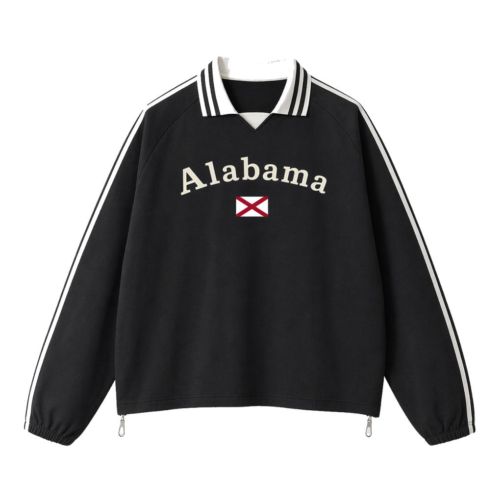 Collection 6 Alabama Contrast Striped Lapel Collar Sweatshirt - Black front